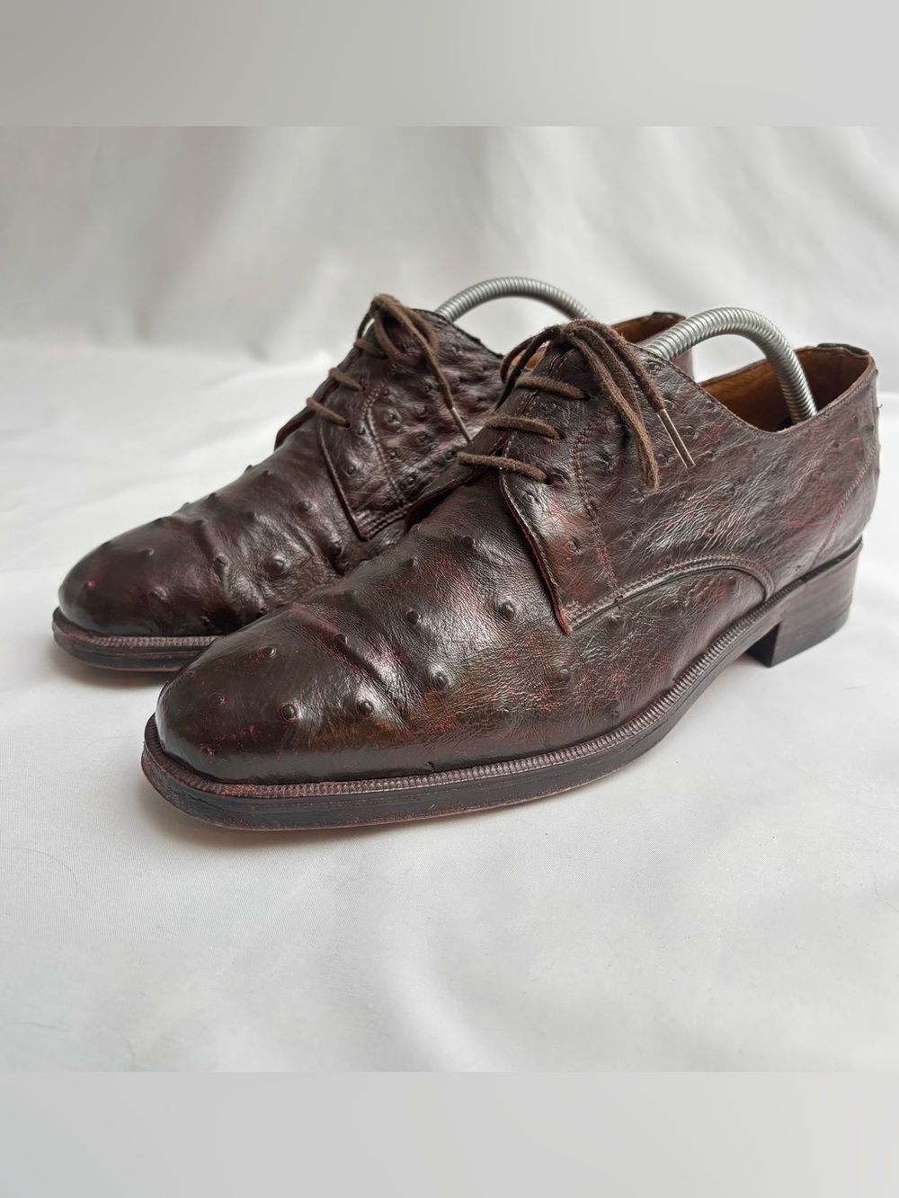 Ostrich Leather Bespoke Nail Men's Lace-Up Vintage Derby Dress Shoes 9.5 D US